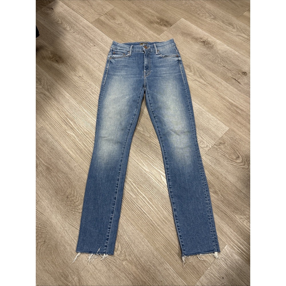 Mother Looker Ankle Fray Jeans Blue Shoot To Thrill Blue High Rise Women's 24